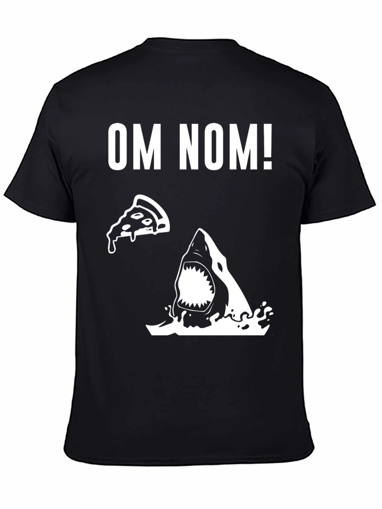 Om Nom Pizza Shark Graphic Tee - Black Cotton T-Shirt