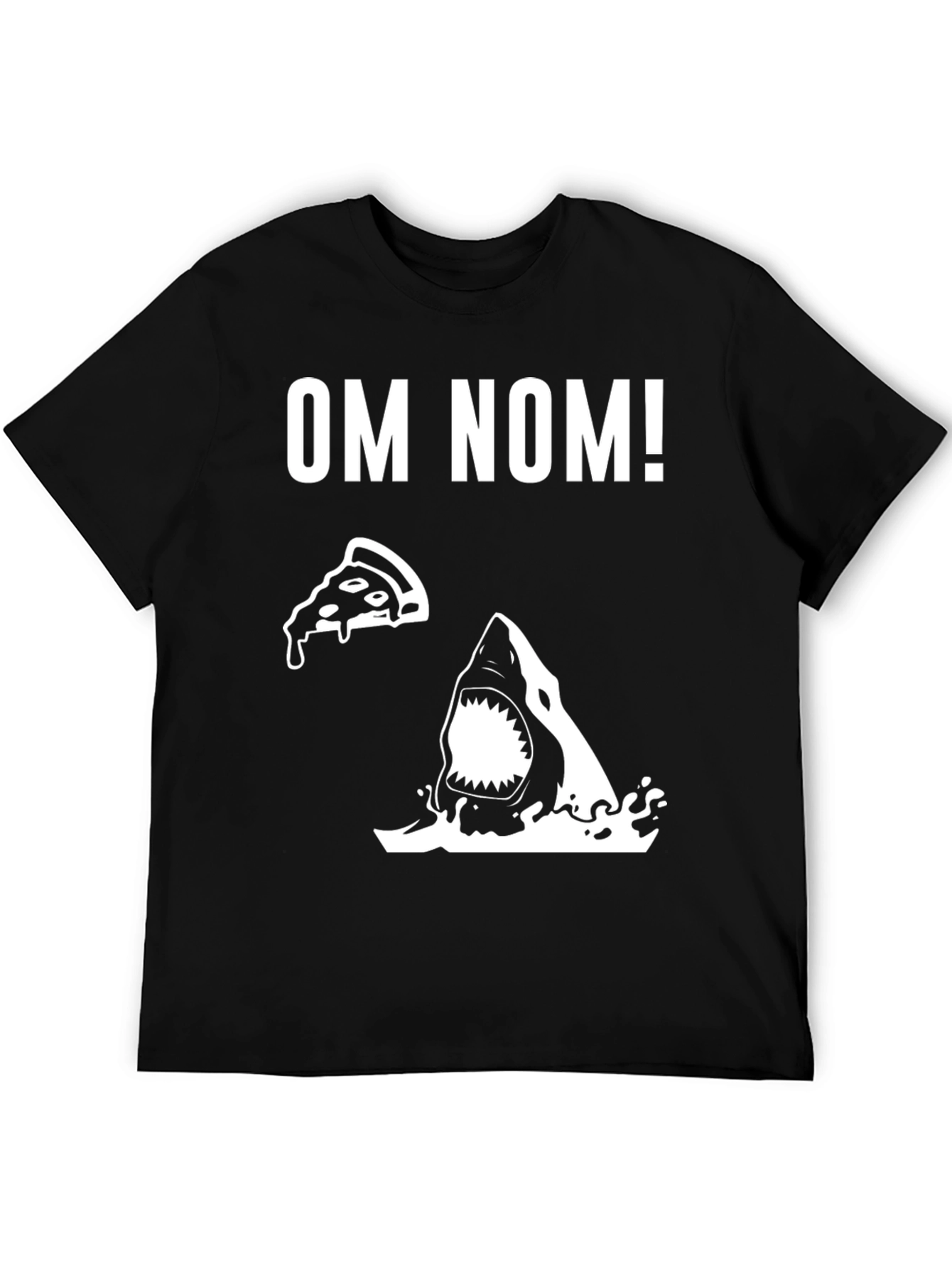 Om Nom Pizza Shark Graphic Tee - Black Cotton T-Shirt