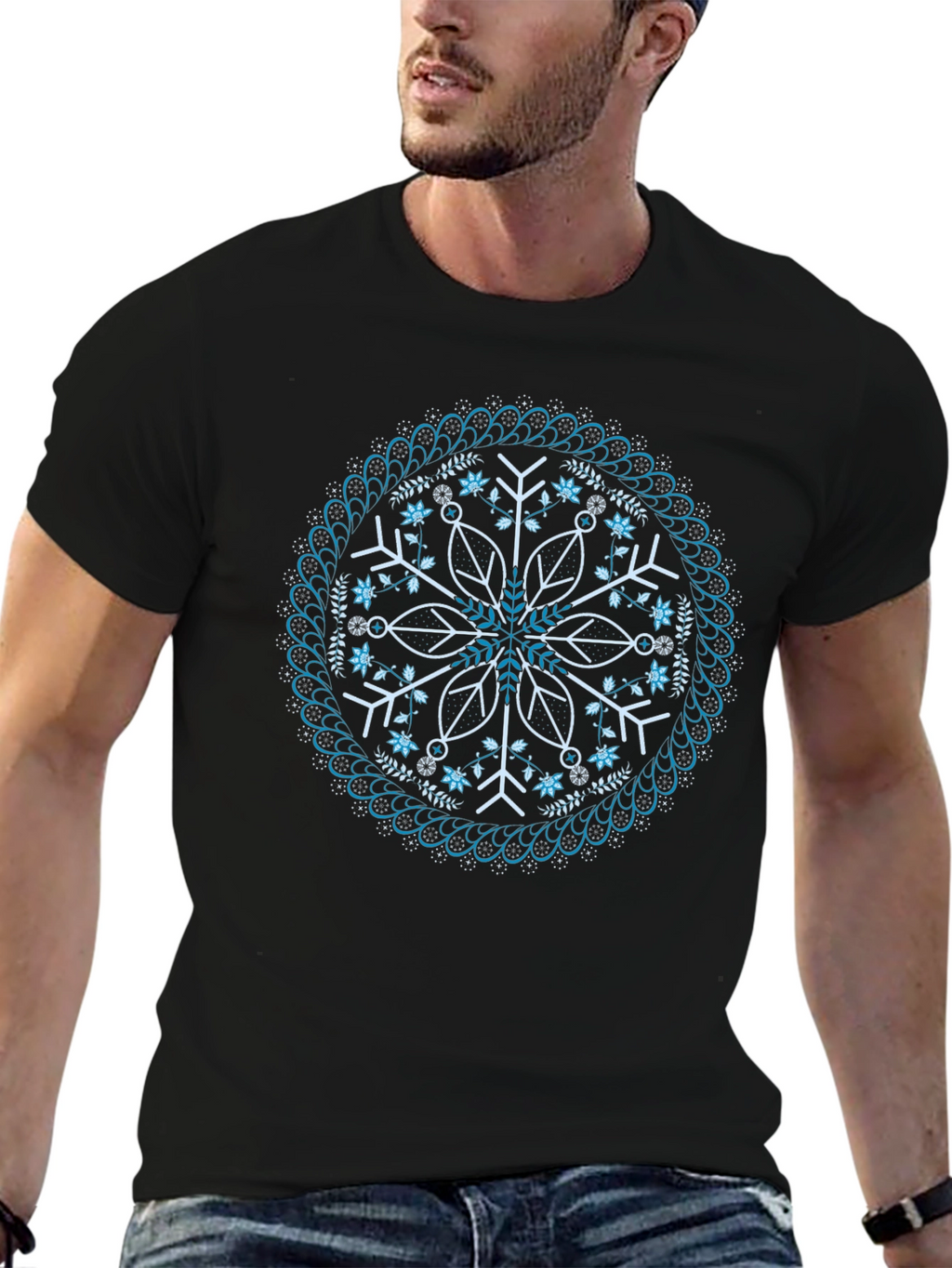 Black Snowflake Mandala Graphic Tee