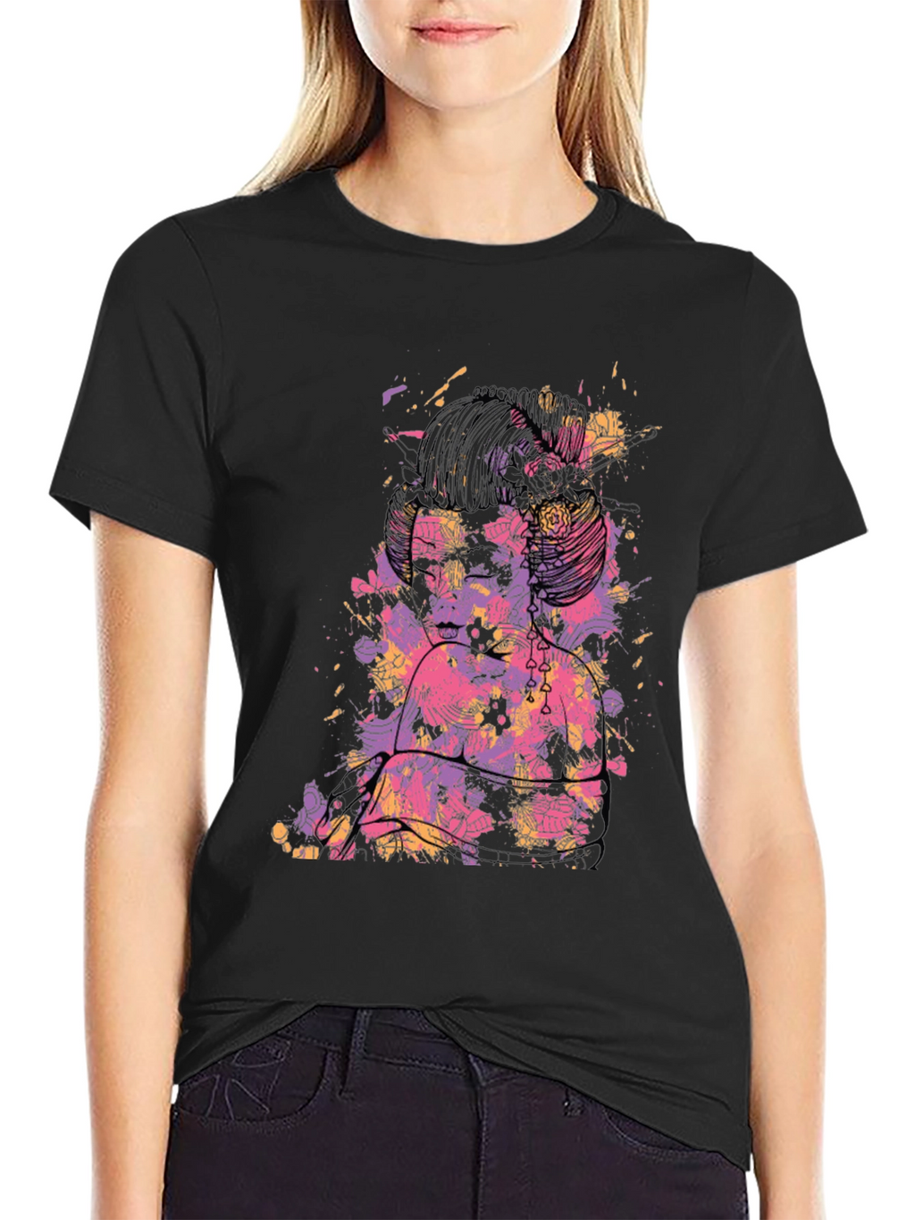 Abstract Floral Graphic Black T-Shirt