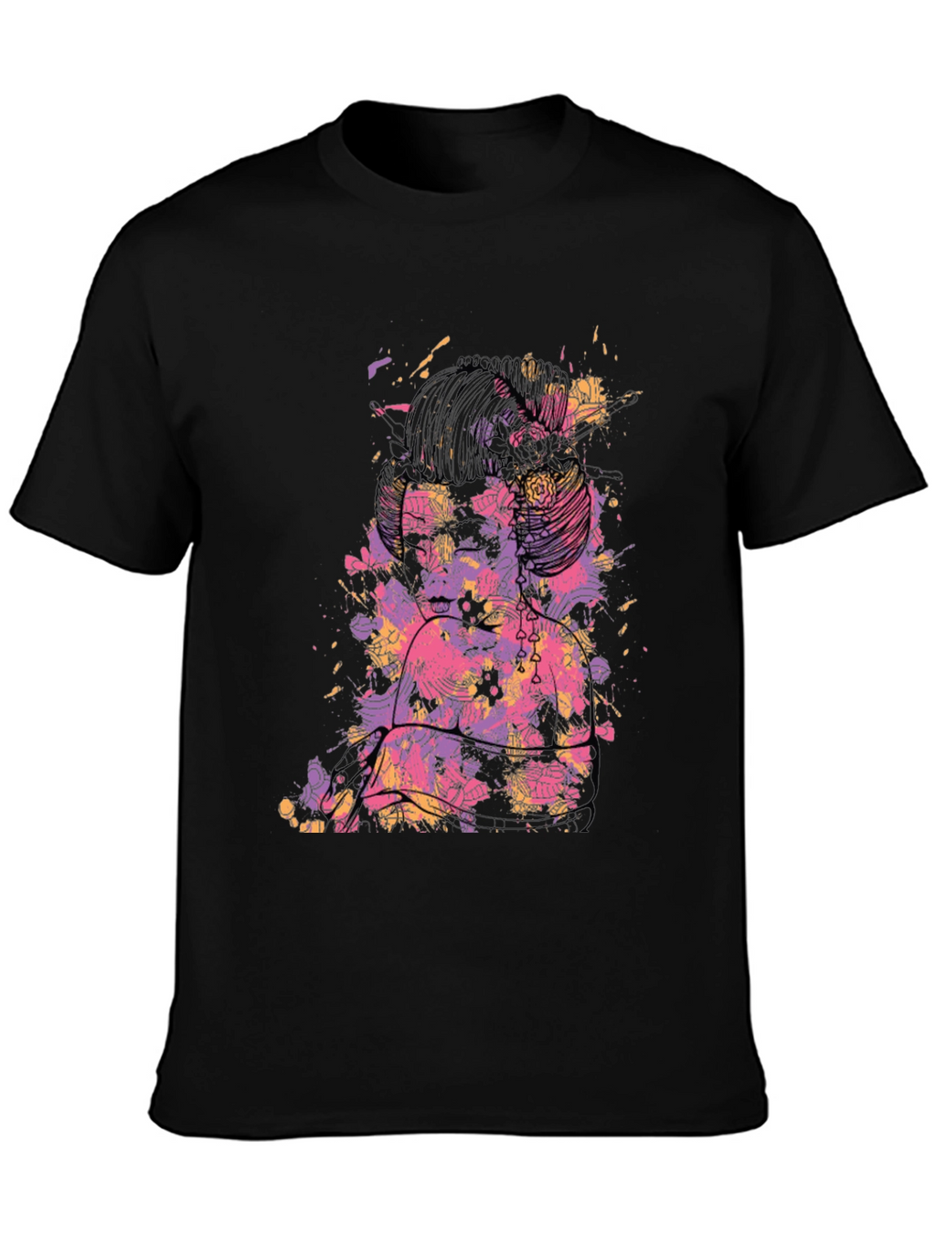 Abstract Floral Graphic Black T-Shirt