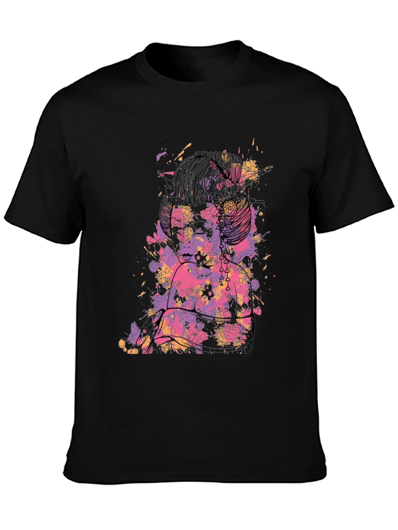 Abstract Floral Graphic Black T-Shirt
