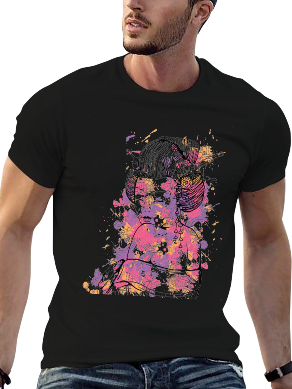 Abstract Floral Graphic Black T-Shirt
