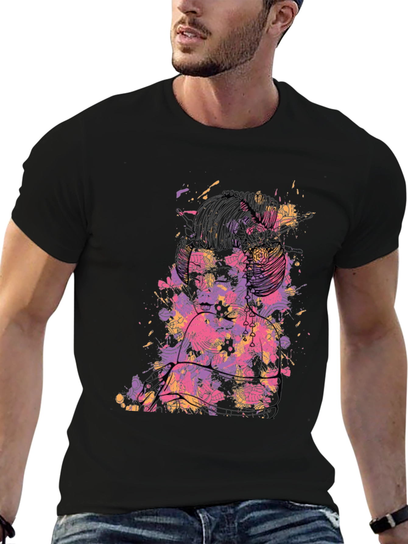 Abstract Floral Graphic Black T-Shirt