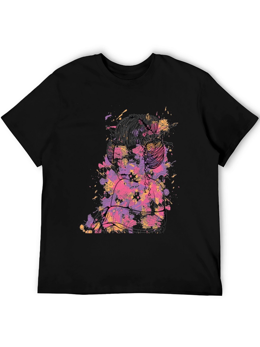 Abstract Floral Graphic Black T-Shirt