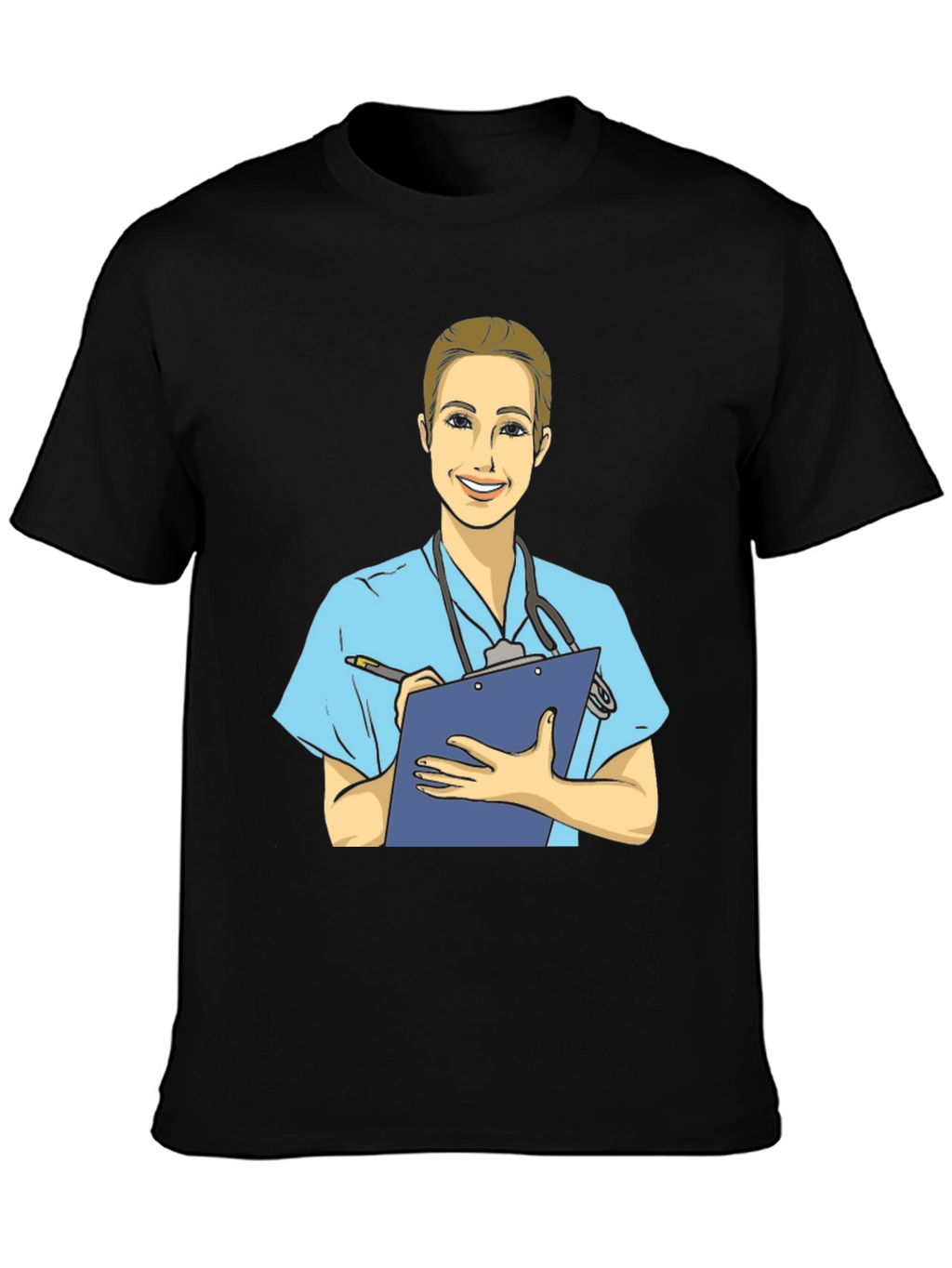 Cartoon Nurse T-Shirt - Black Cotton Blend