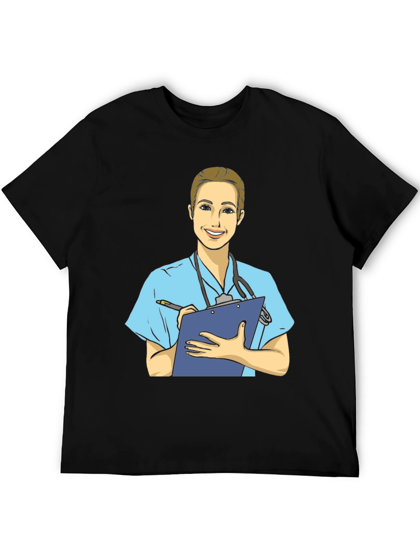 Cartoon Nurse T-Shirt - Black Cotton Blend