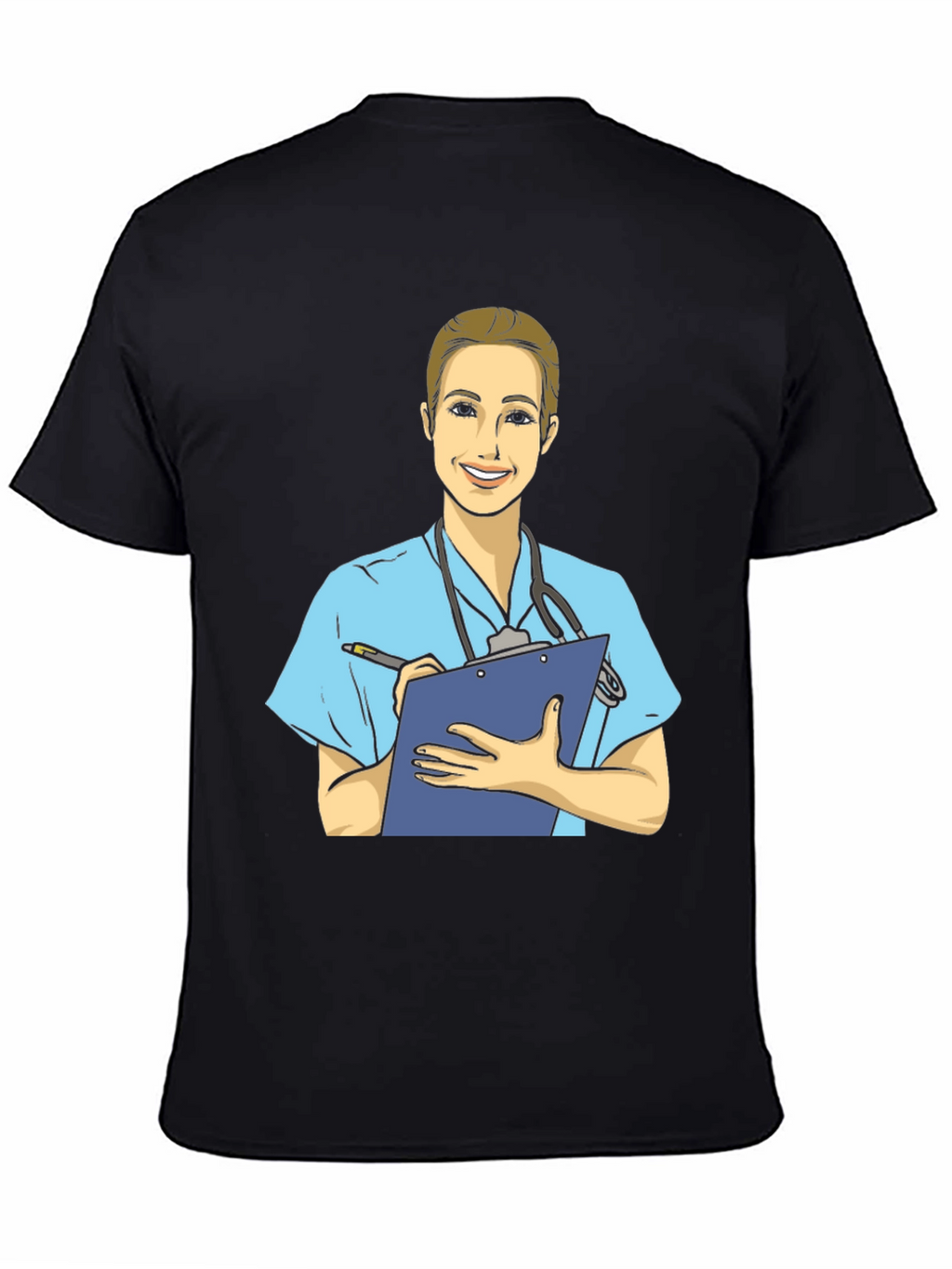 Cartoon Nurse T-Shirt - Black Cotton Blend