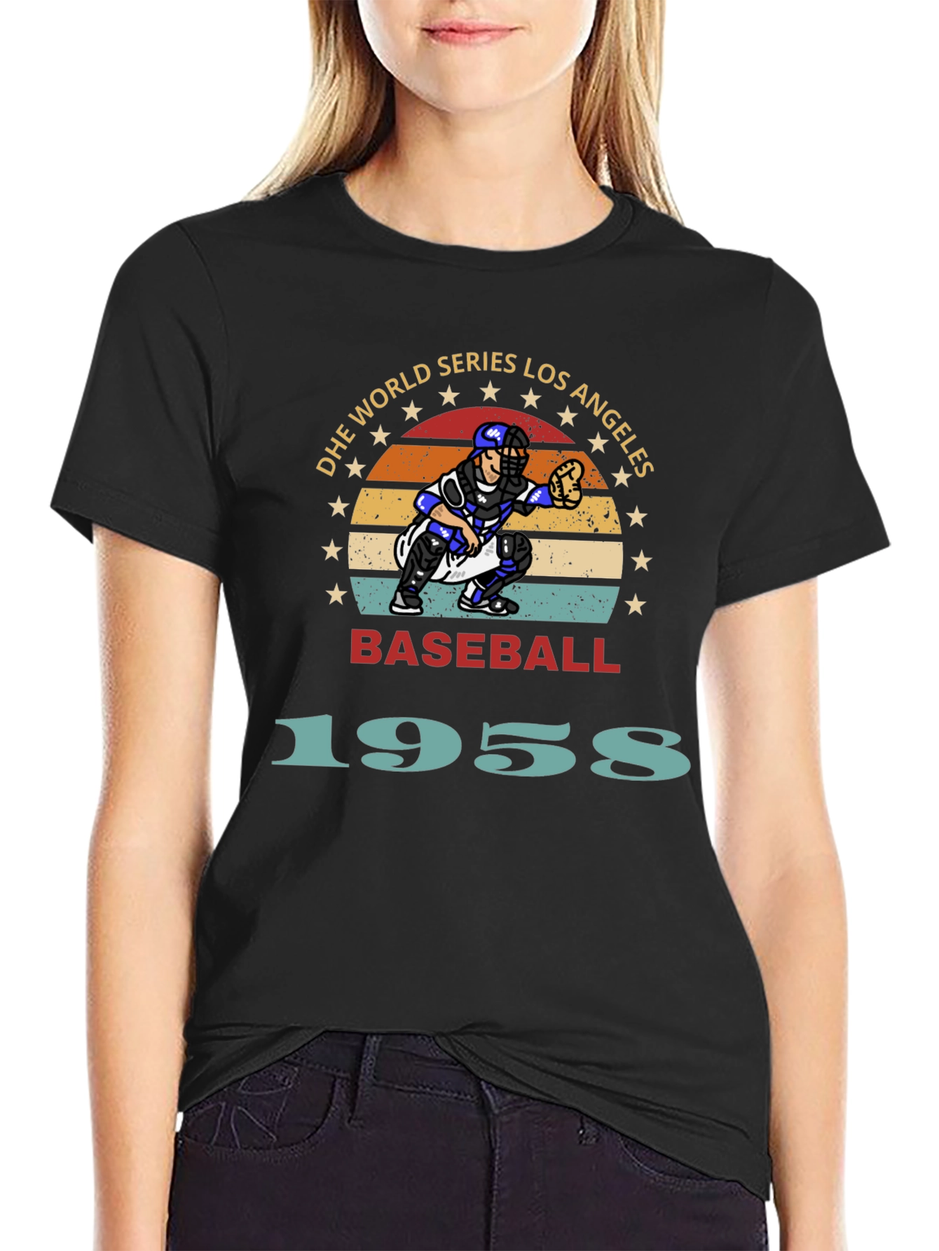 Vintage Baseball Los Angeles 1958 Black T-Shirt