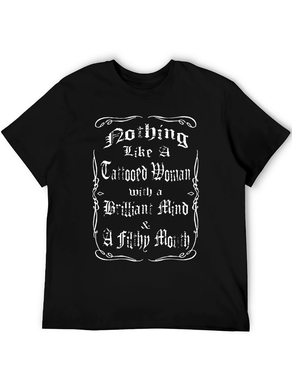 Tattooed Woman Graphic Print Black T-Shirt