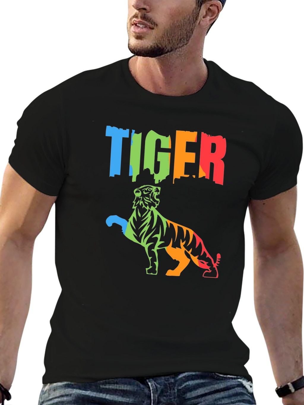 Vibrant Tiger Graphic Tee - Mens Black T-Shirt