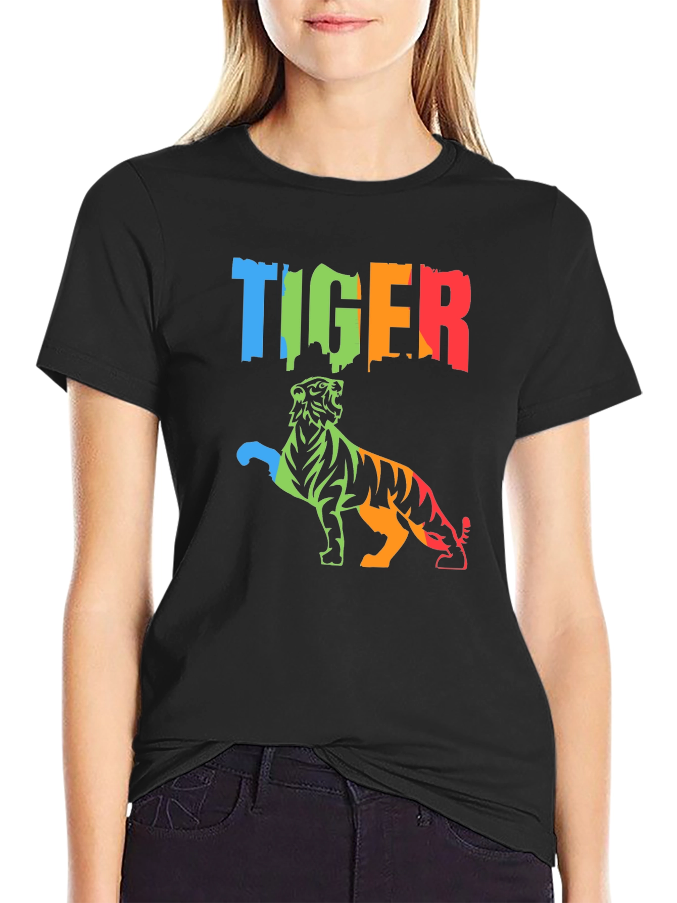 Vibrant Tiger Graphic Tee - Mens Black T-Shirt