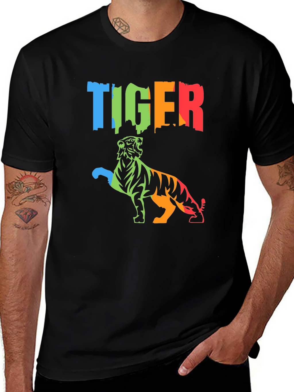 Vibrant Tiger Graphic Tee - Mens Black T-Shirt