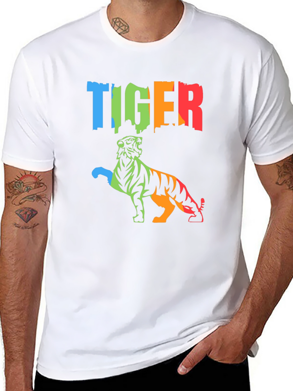 Vibrant Tiger Graphic Tee - Mens Black T-Shirt