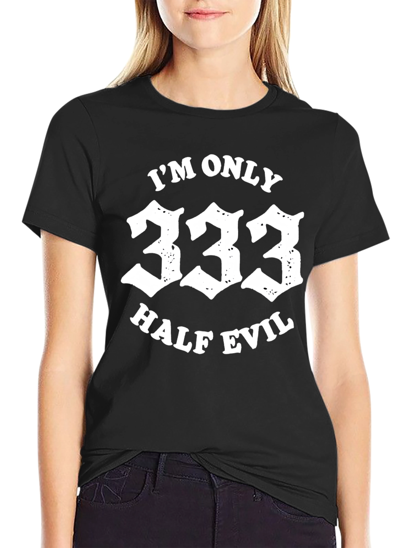 333 Half Evil Graphic Tee - Black Casual T-Shirt