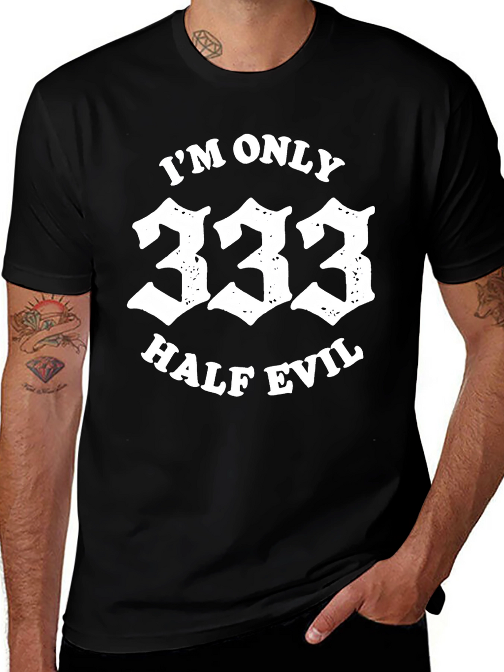 333 Half Evil Graphic Tee - Black Casual T-Shirt