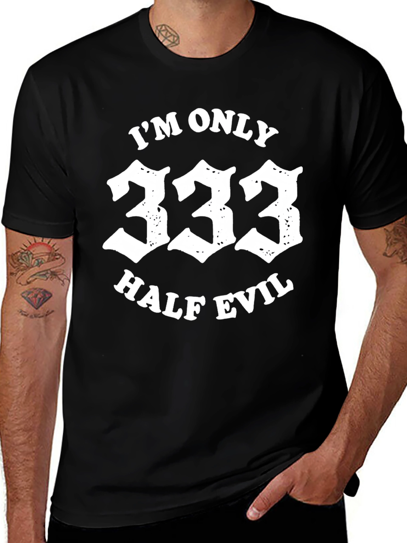 333 Half Evil Graphic Tee - Black Casual T-Shirt