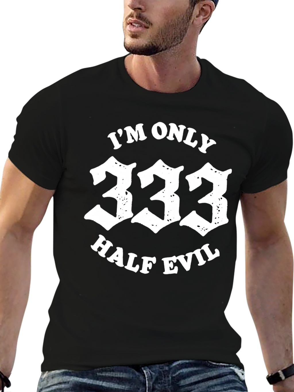 333 Half Evil Graphic Tee - Black Casual T-Shirt