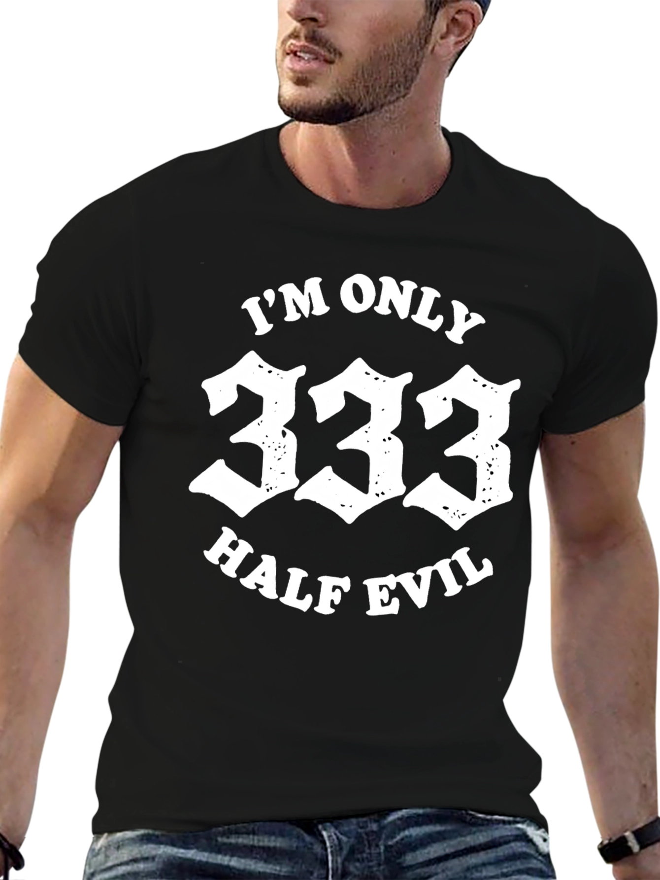 333 Half Evil Graphic Tee - Black Casual T-Shirt