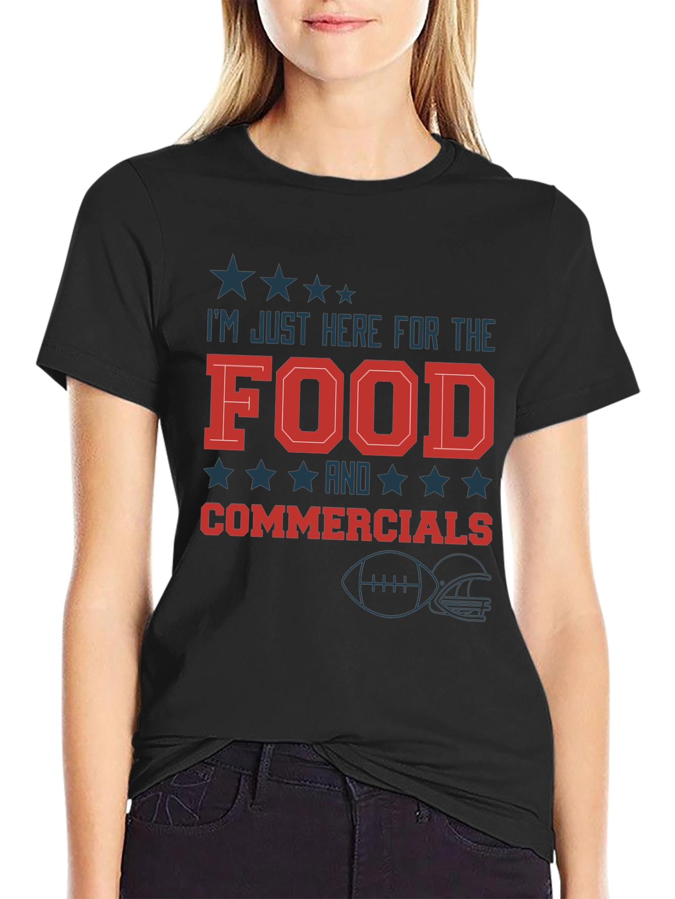 Im Just Here for the Food & Commercials Football T-Shirt