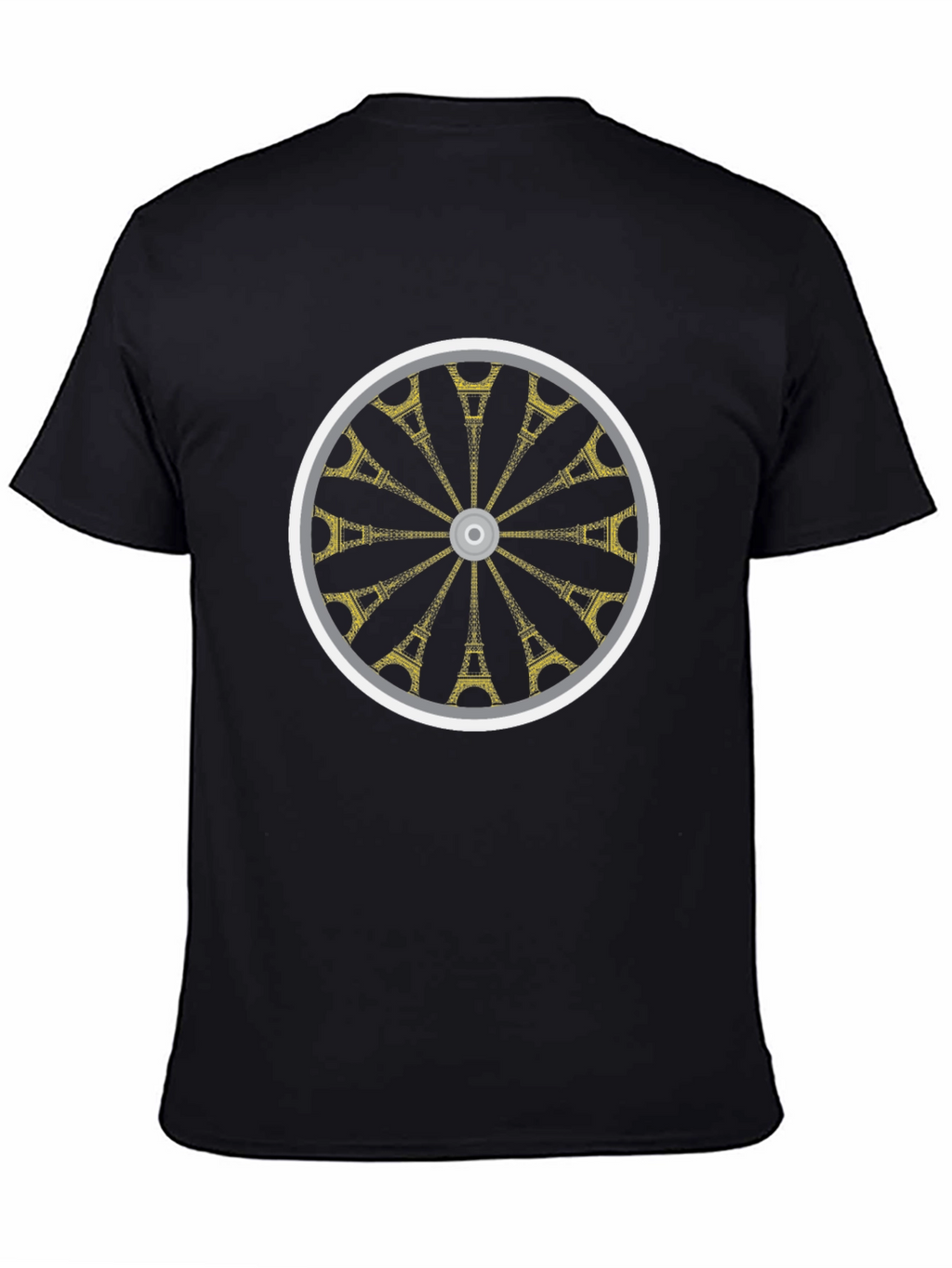 Eiffel Tower Wheel Graphic T-Shirt - Casual Black Tee