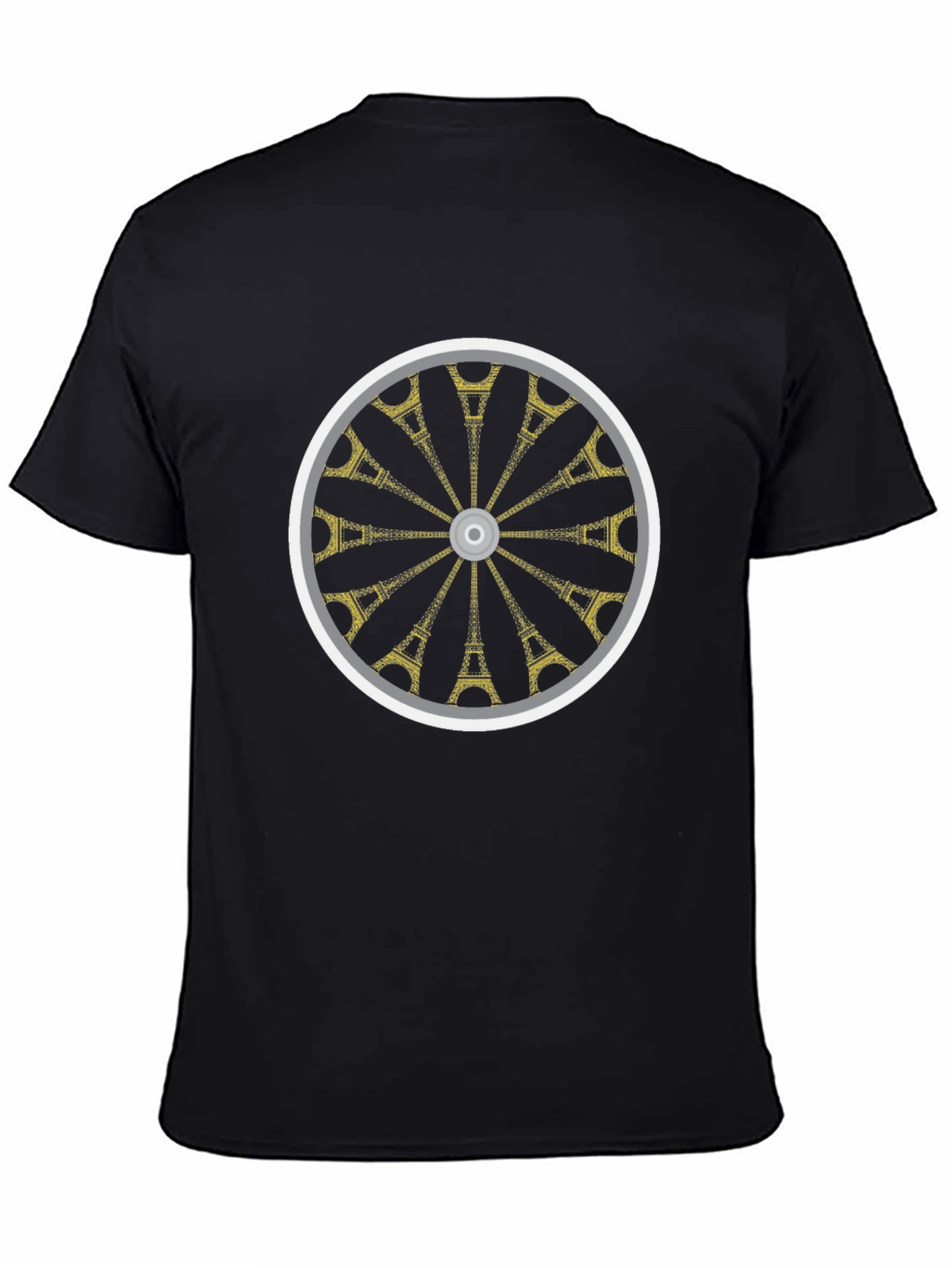 Eiffel Tower Wheel Graphic T-Shirt - Casual Black Tee