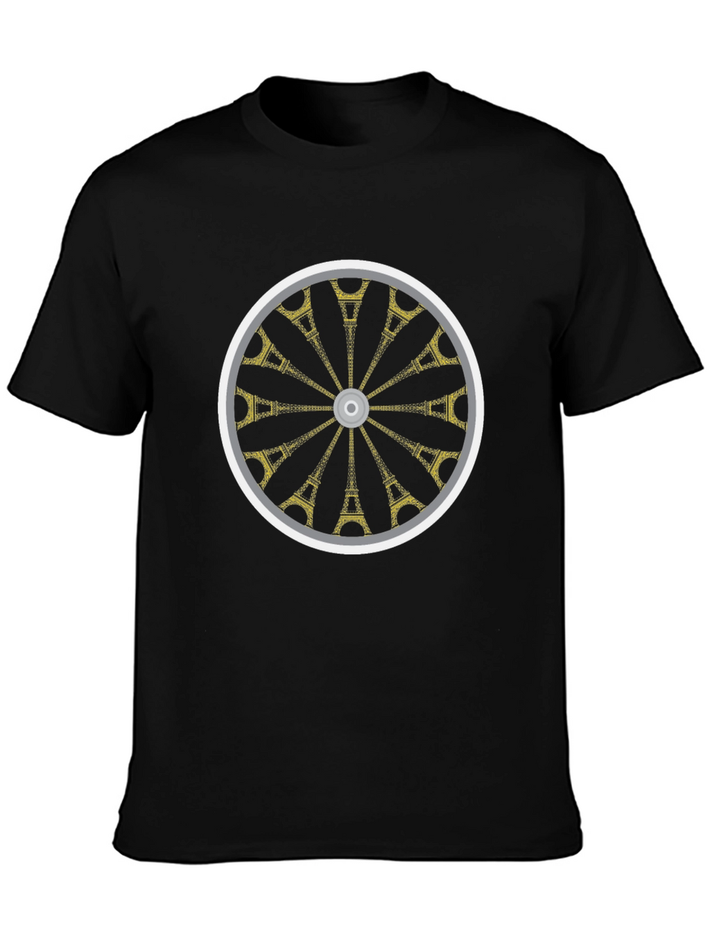 Eiffel Tower Wheel Graphic T-Shirt - Casual Black Tee