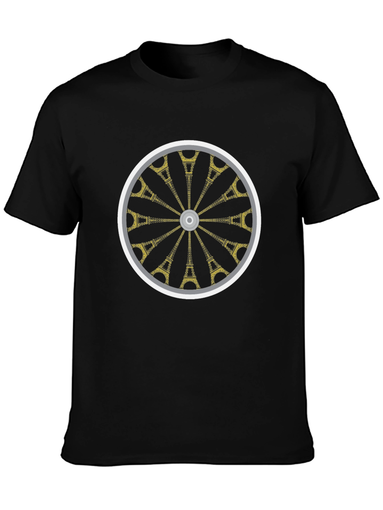 Eiffel Tower Wheel Graphic T-Shirt - Casual Black Tee