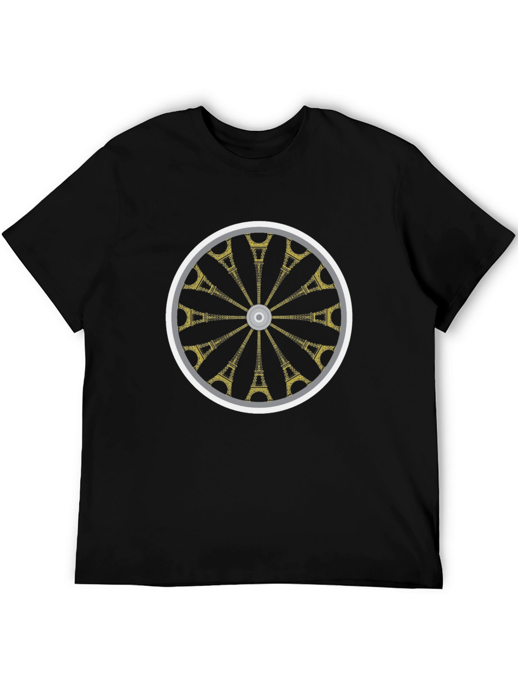 Eiffel Tower Wheel Graphic T-Shirt - Casual Black Tee