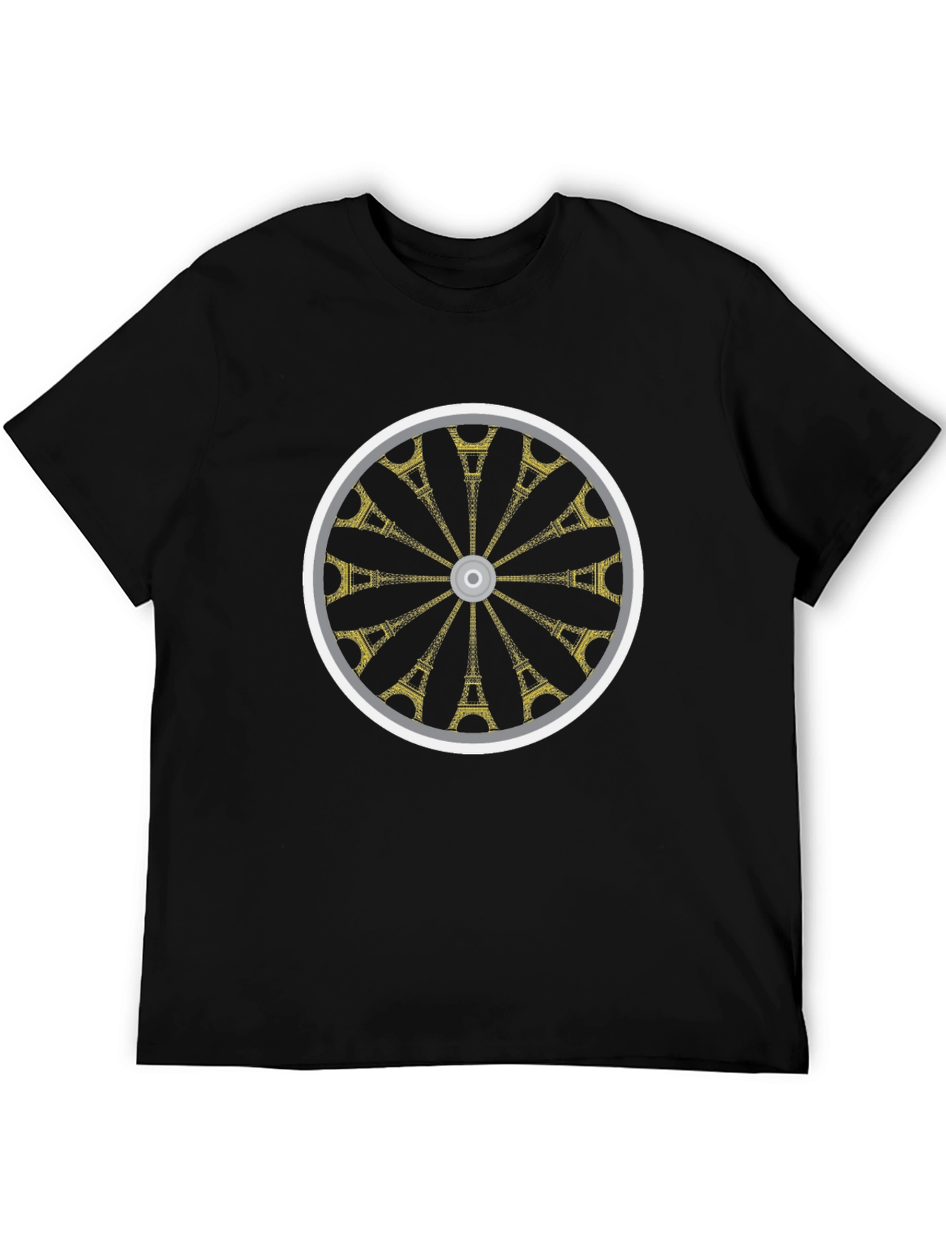 Eiffel Tower Wheel Graphic T-Shirt - Casual Black Tee