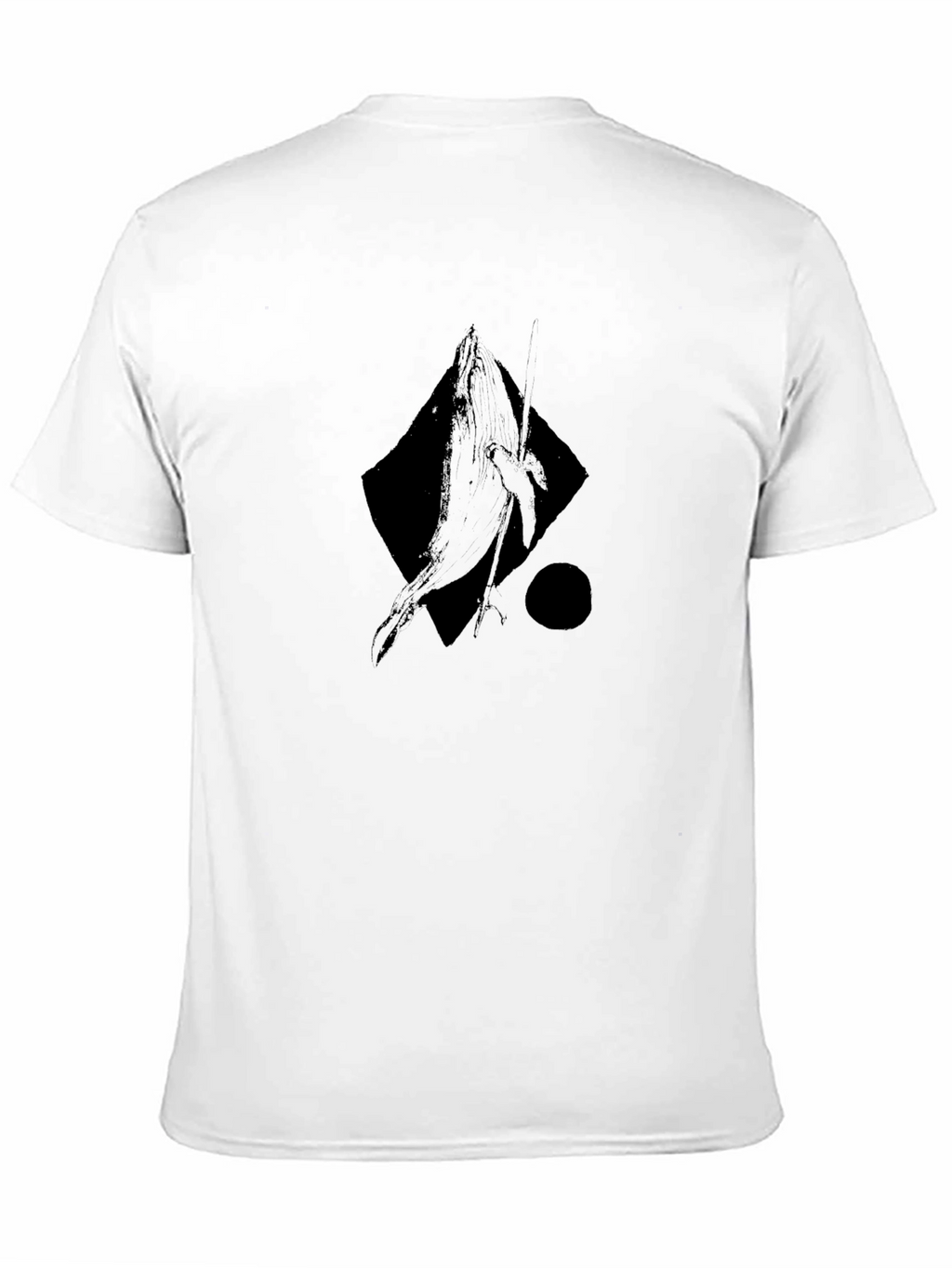 Abstract Whale Graphic Tee - Black Cotton Casual T-Shirt