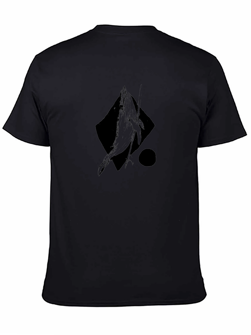 Abstract Whale Graphic Tee - Black Cotton Casual T-Shirt