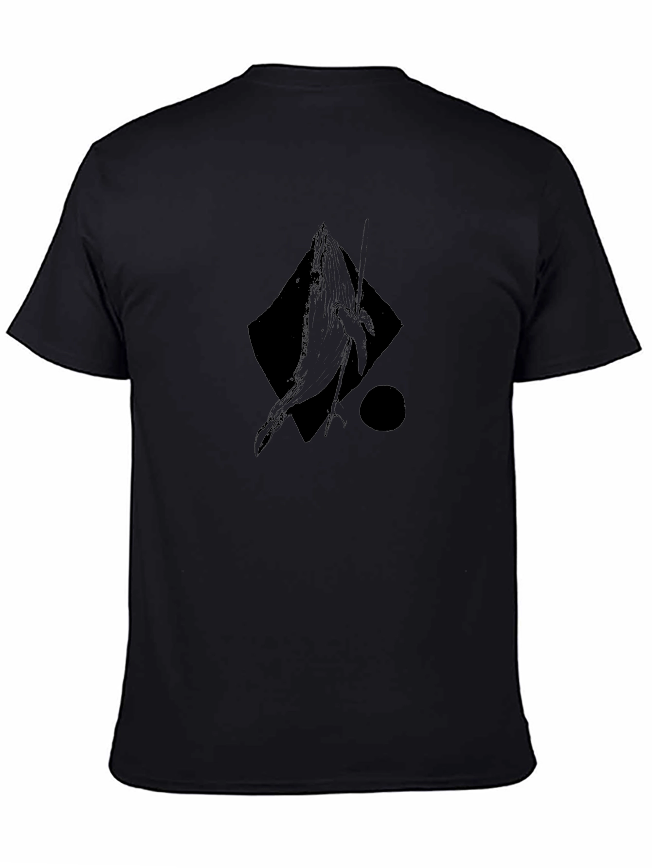 Abstract Whale Graphic Tee - Black Cotton Casual T-Shirt