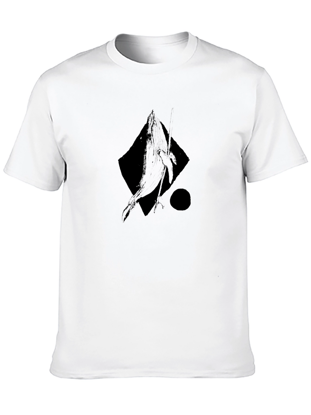 Abstract Whale Graphic Tee - Black Cotton Casual T-Shirt