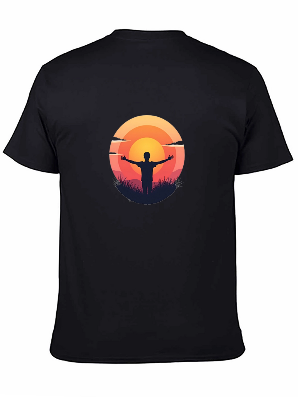 Sunset Silhouette Graphic Tee - Black Cotton T-Shirt