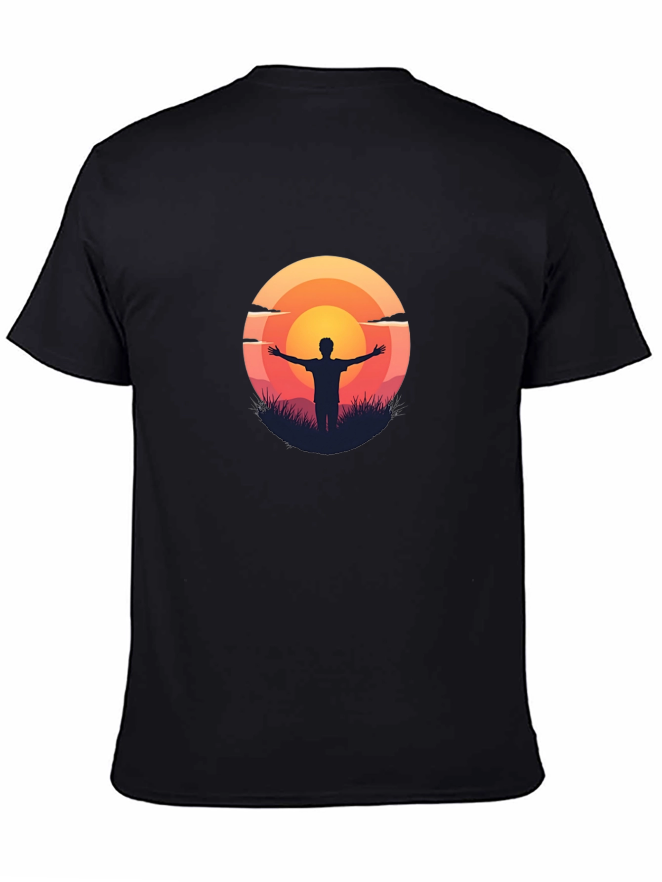 Sunset Silhouette Graphic Tee - Black Cotton T-Shirt
