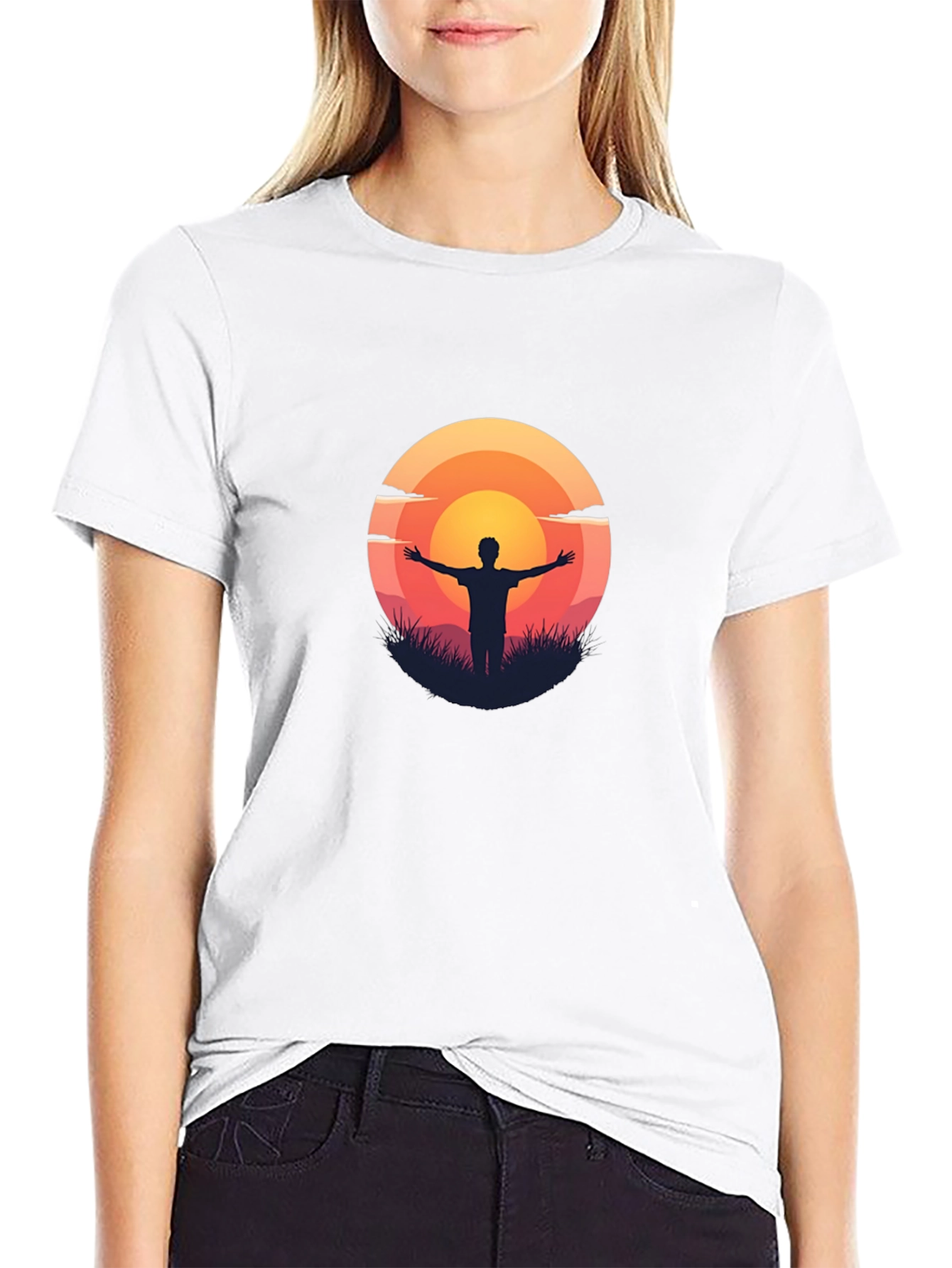 Sunset Silhouette Graphic Tee - Black Cotton T-Shirt
