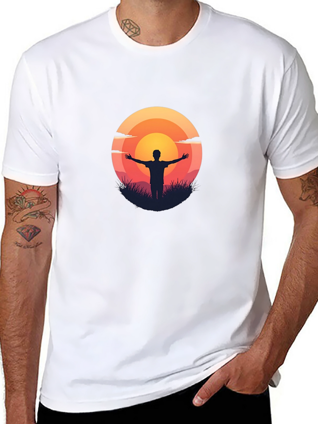 Sunset Silhouette Graphic Tee - Black Cotton T-Shirt