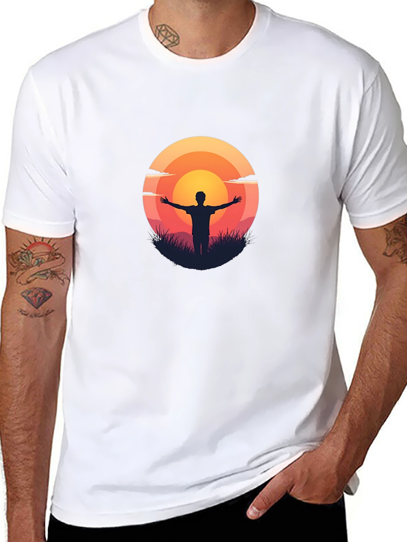 Sunset Silhouette Graphic Tee - Black Cotton T-Shirt