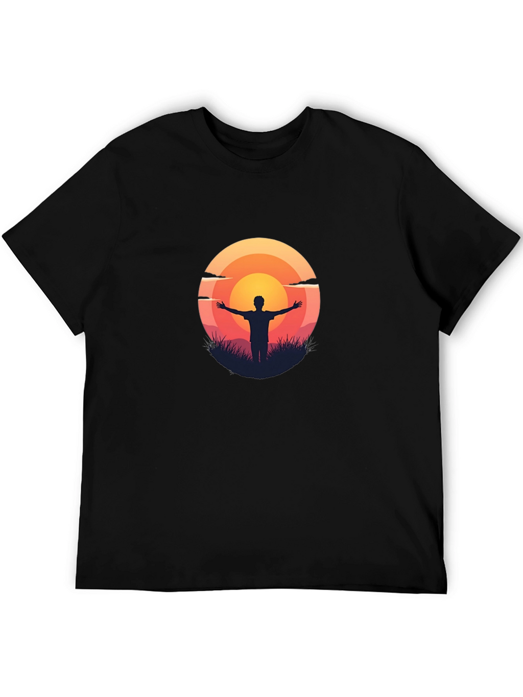 Sunset Silhouette Graphic Tee - Black Cotton T-Shirt