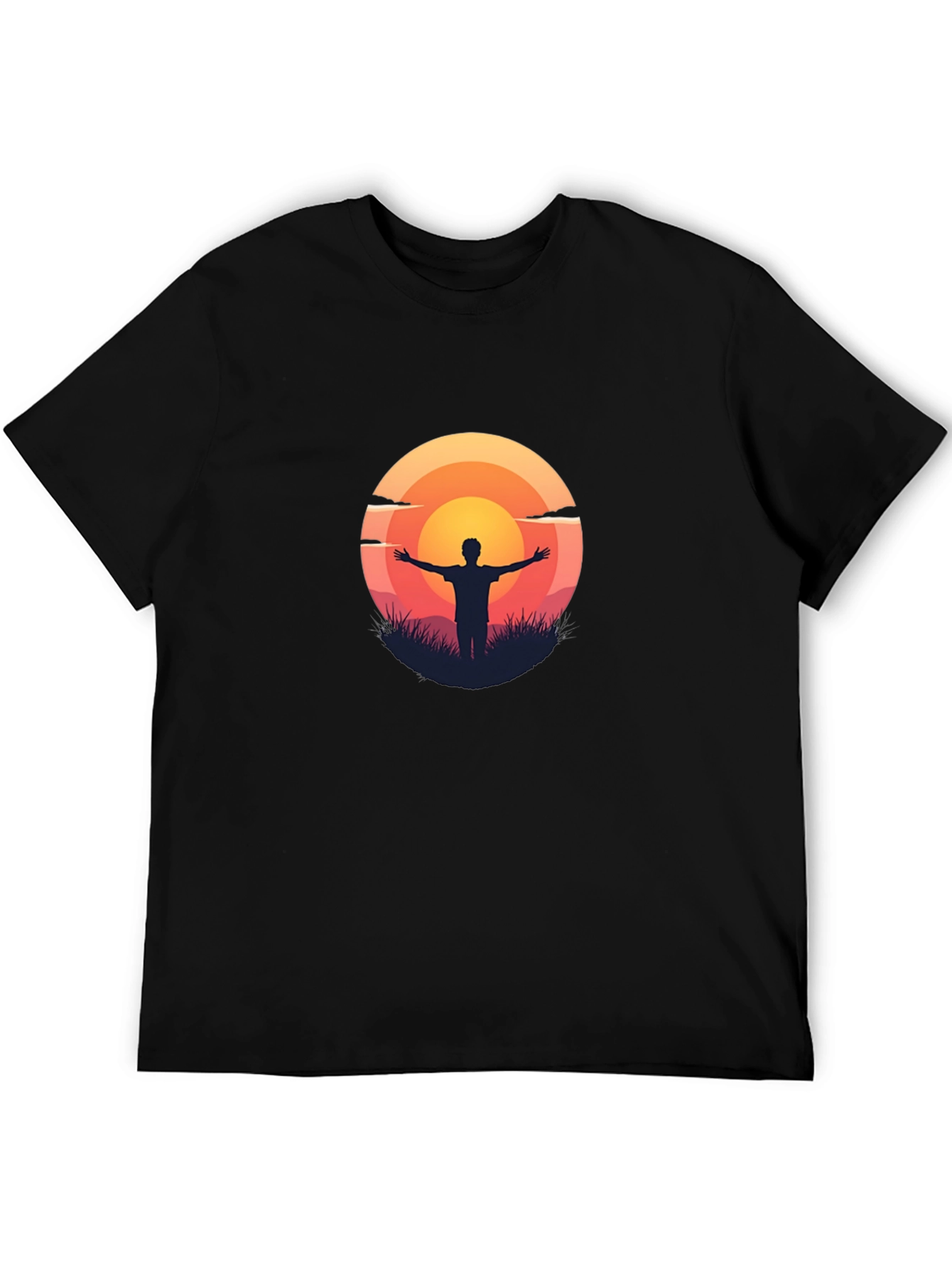Sunset Silhouette Graphic Tee - Black Cotton T-Shirt