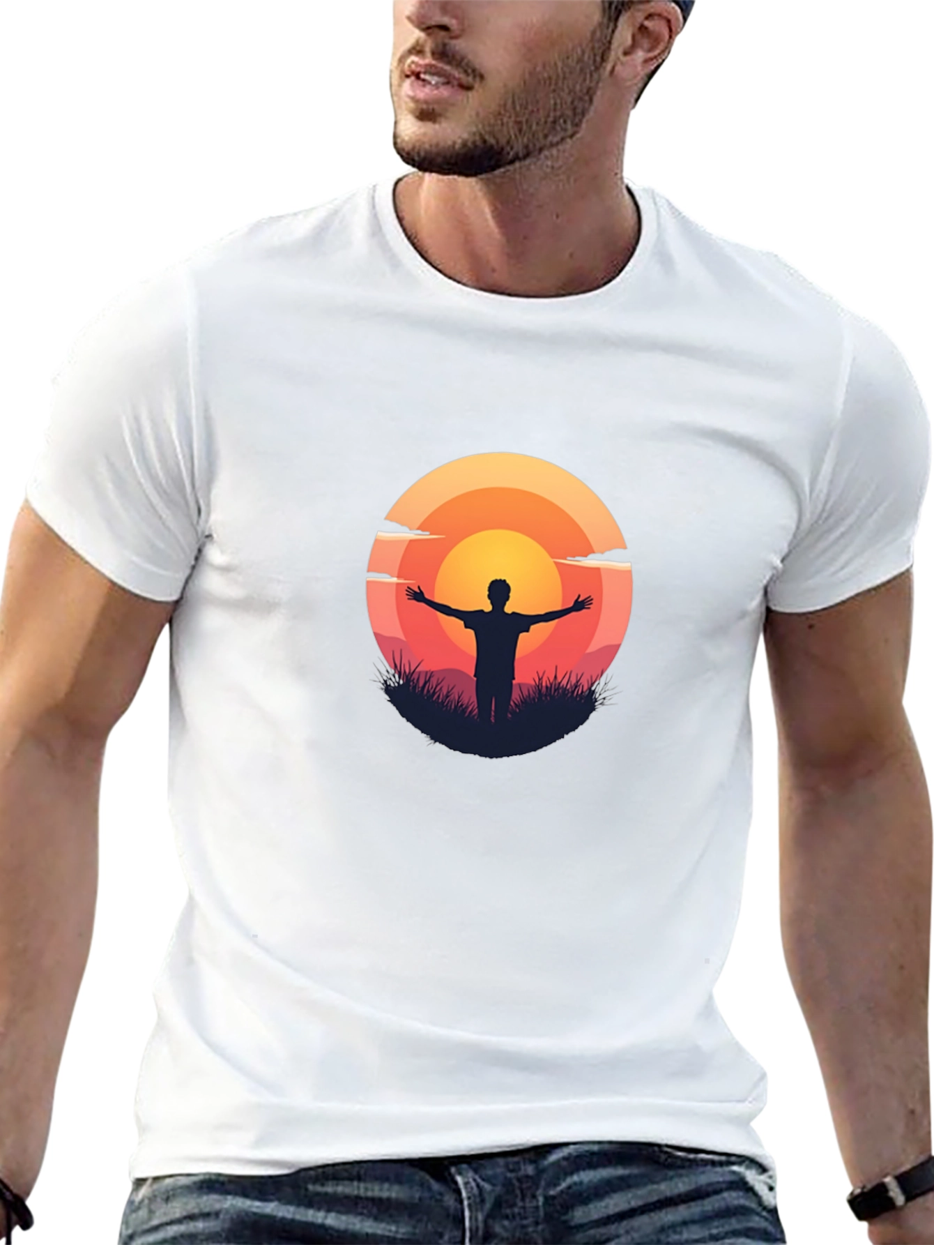 Sunset Silhouette Graphic Tee - Black Cotton T-Shirt