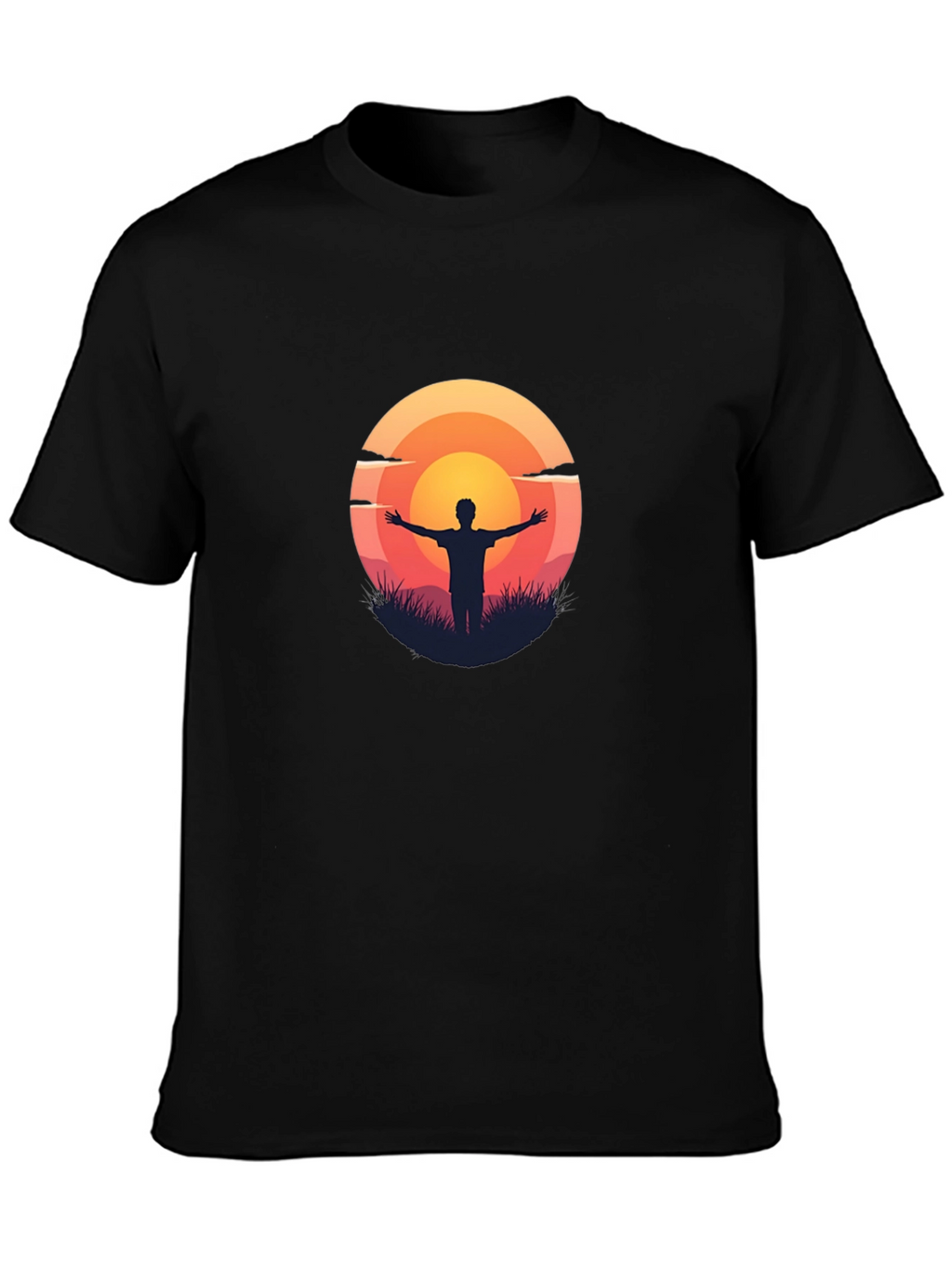 Sunset Silhouette Graphic Tee - Black Cotton T-Shirt