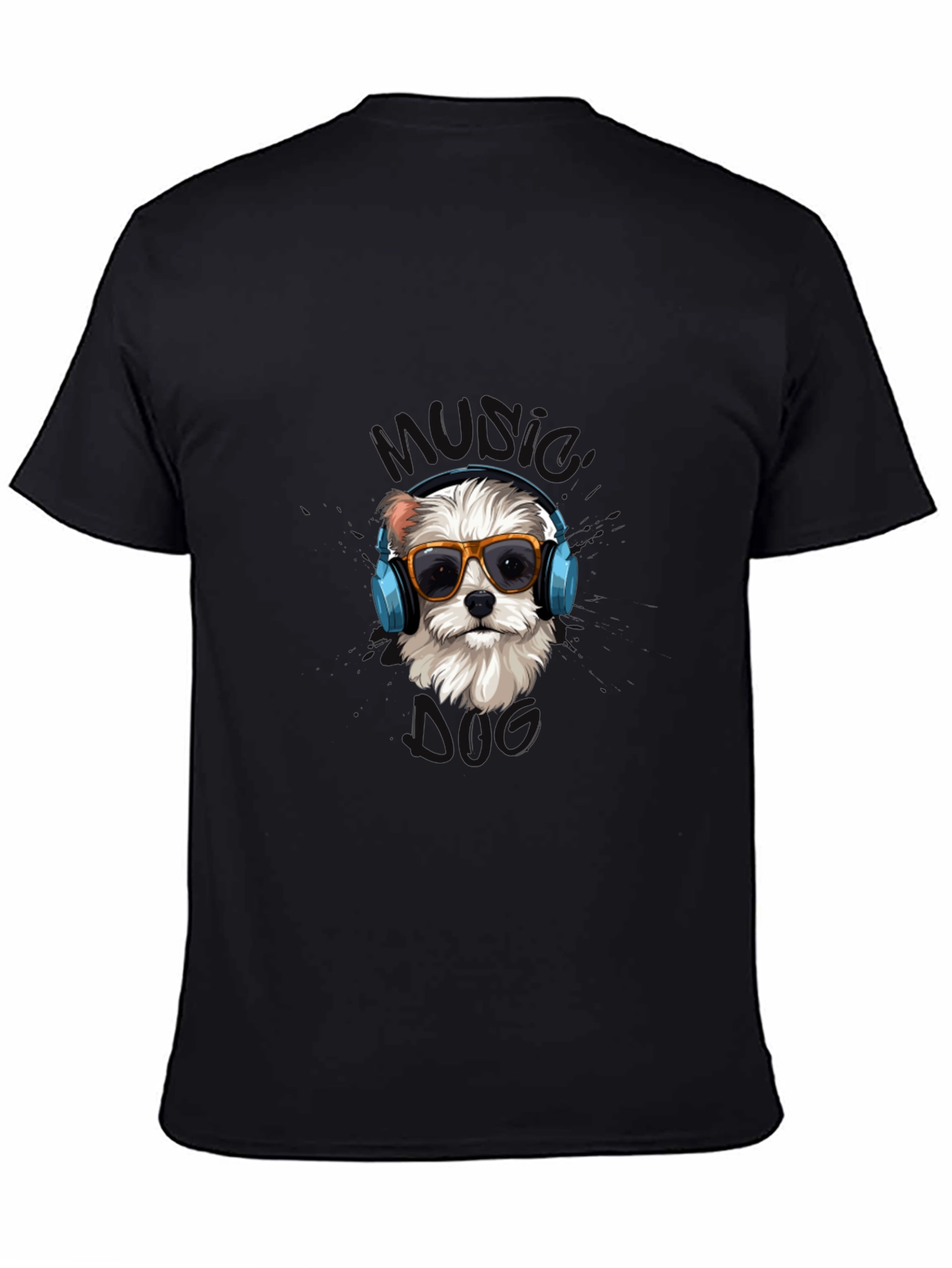 Music Dog Black Graphic T-Shirt