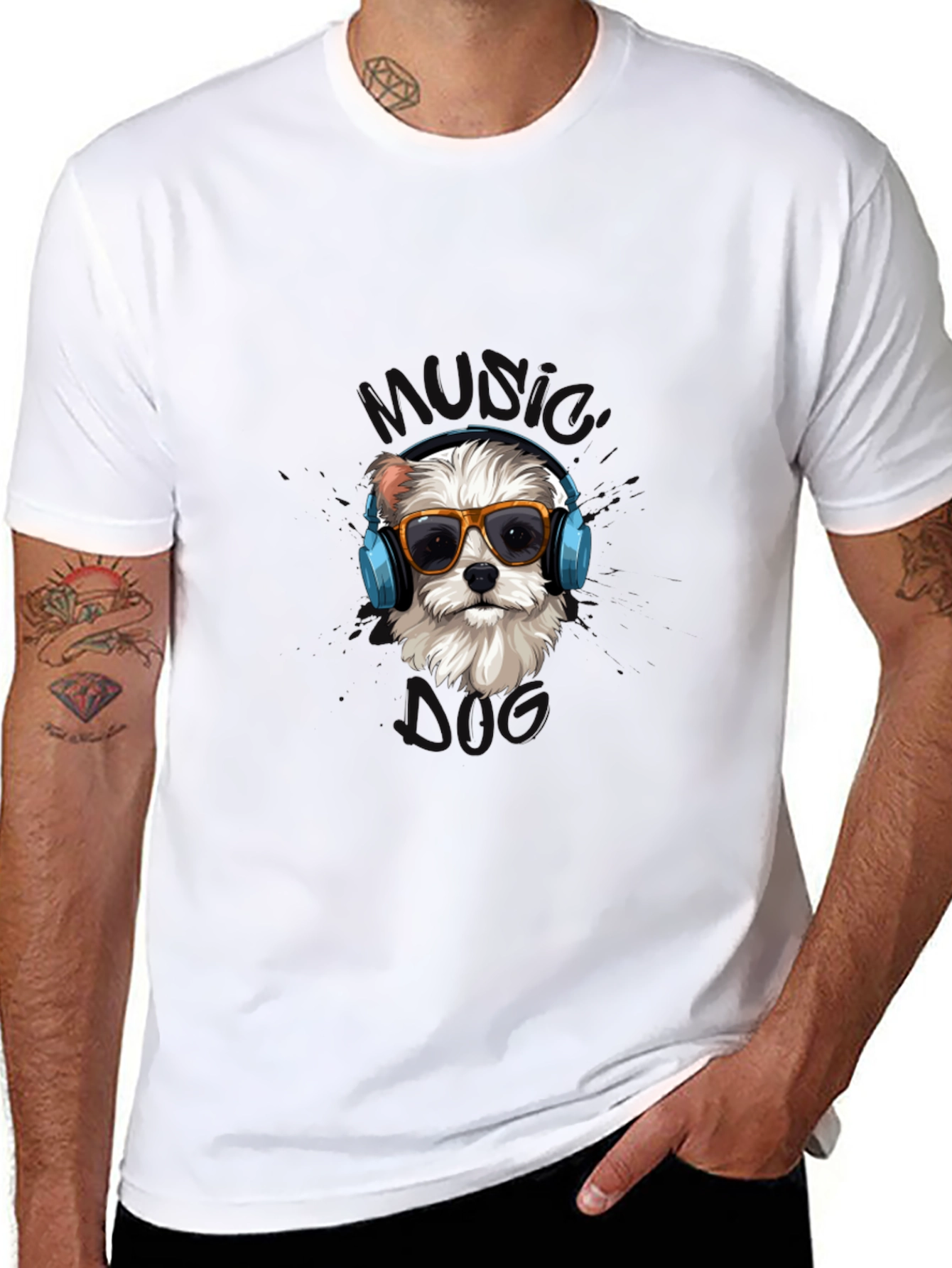 Music Dog Black Graphic T-Shirt