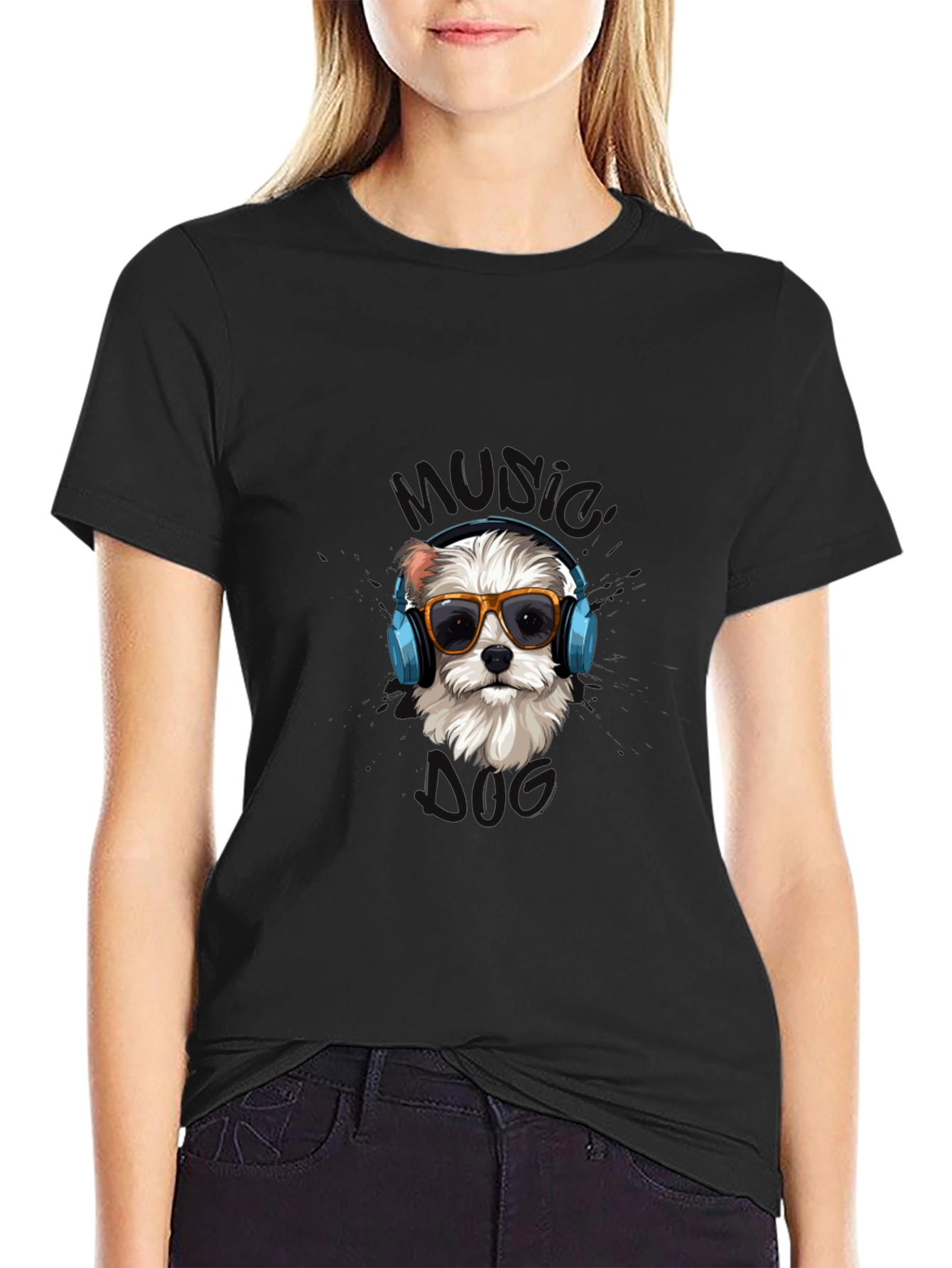 Music Dog Black Graphic T-Shirt