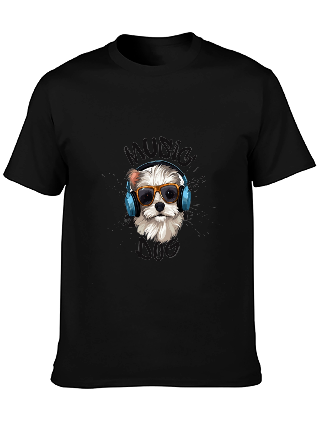 Music Dog Black Graphic T-Shirt