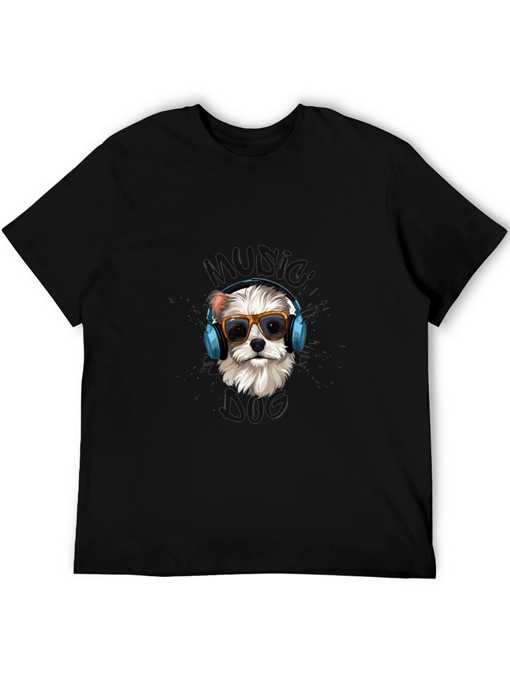 Music Dog Black Graphic T-Shirt