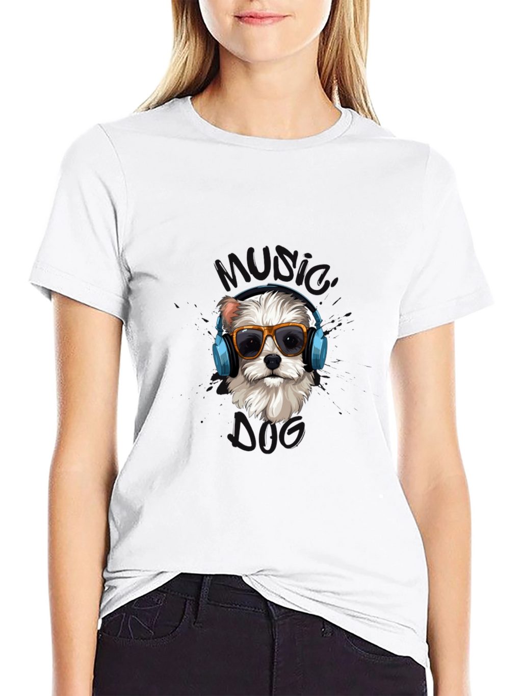 Music Dog Black Graphic T-Shirt
