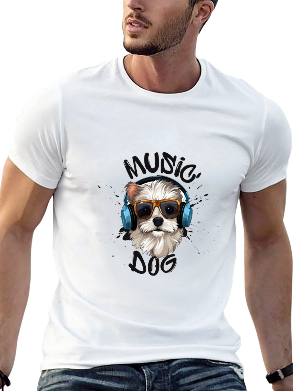 Music Dog Black Graphic T-Shirt
